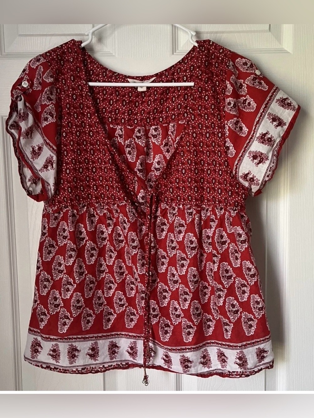 American Eagle Outfitters Boho Peasant Top Red Paisley
